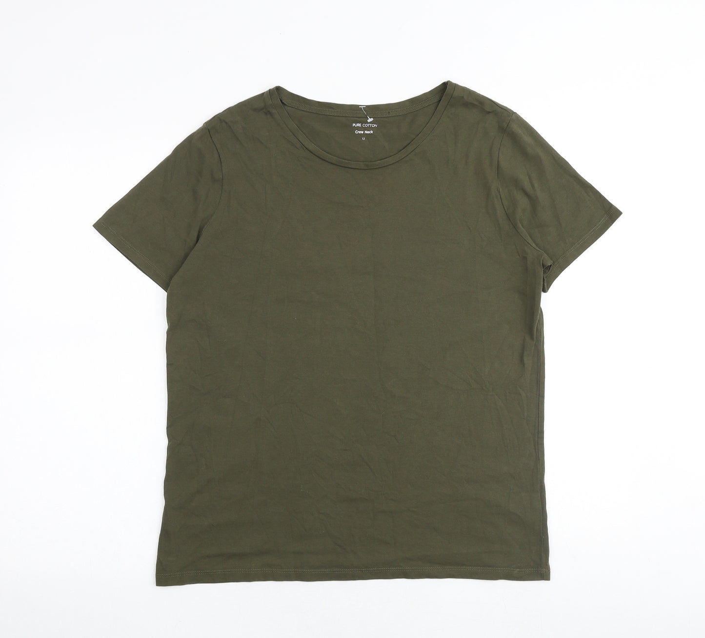 Marks and Spencer Womens Green 100% Cotton Basic T-Shirt Size 12 Round Neck