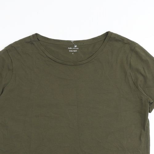 Marks and Spencer Womens Green 100% Cotton Basic T-Shirt Size 12 Round Neck
