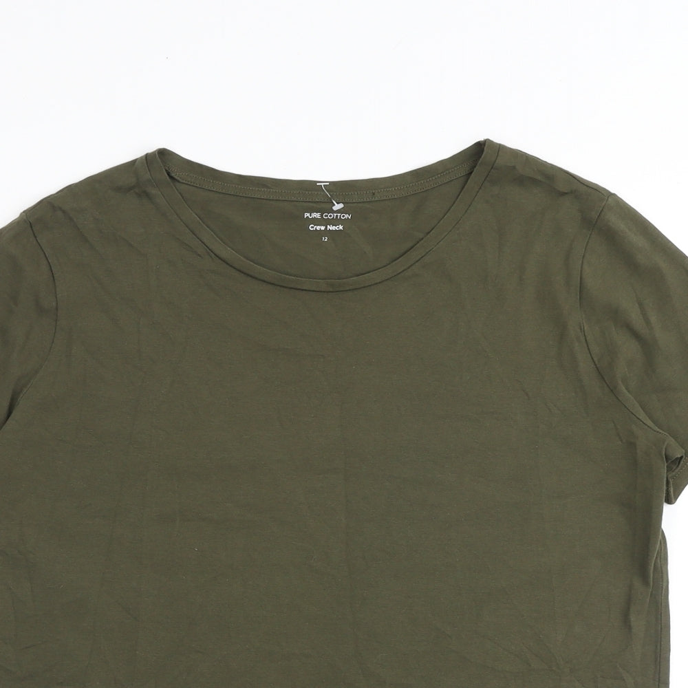 Marks and Spencer Womens Green 100% Cotton Basic T-Shirt Size 12 Round Neck
