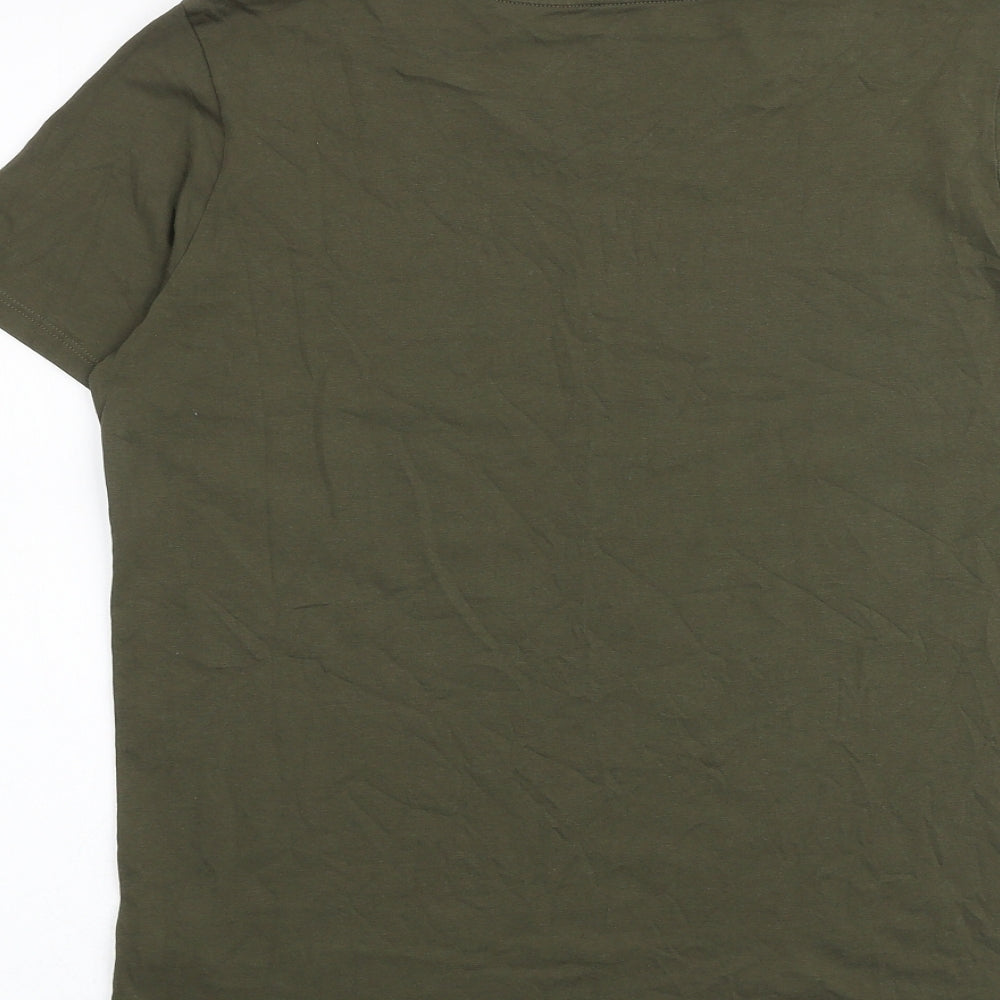 Marks and Spencer Womens Green 100% Cotton Basic T-Shirt Size 12 Round Neck