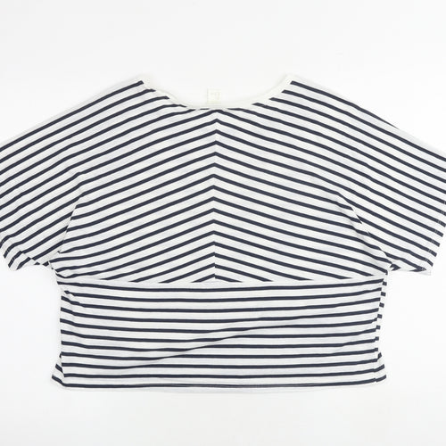 H&M Womens Blue Striped Cotton Cropped T-Shirt Size L Round Neck