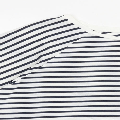 H&M Womens Blue Striped Cotton Cropped T-Shirt Size L Round Neck