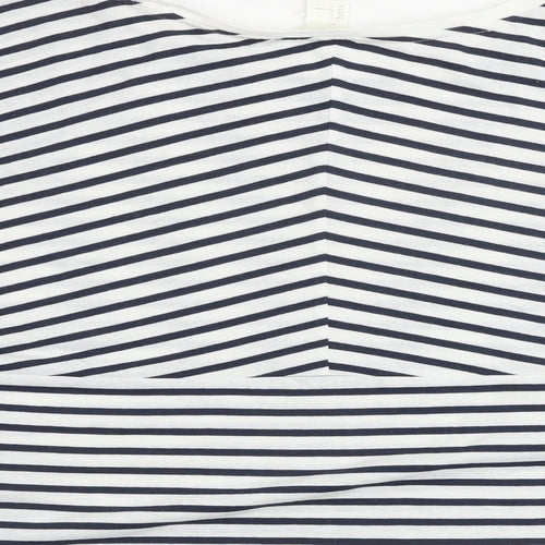 H&M Womens Blue Striped Cotton Cropped T-Shirt Size L Round Neck