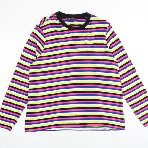 Marks and Spencer Womens Multicoloured Striped 100% Cotton Basic T-Shirt Size 16 Round Neck