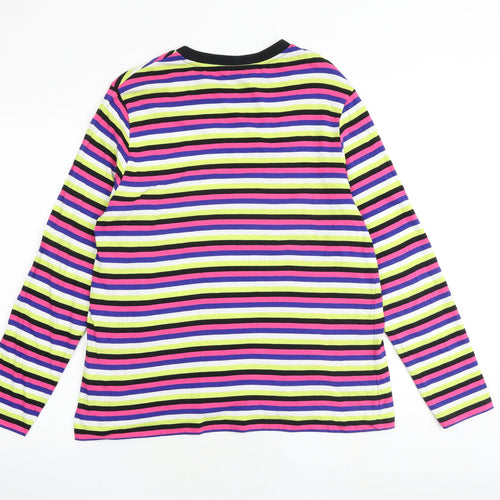 Marks and Spencer Womens Multicoloured Striped 100% Cotton Basic T-Shirt Size 16 Round Neck