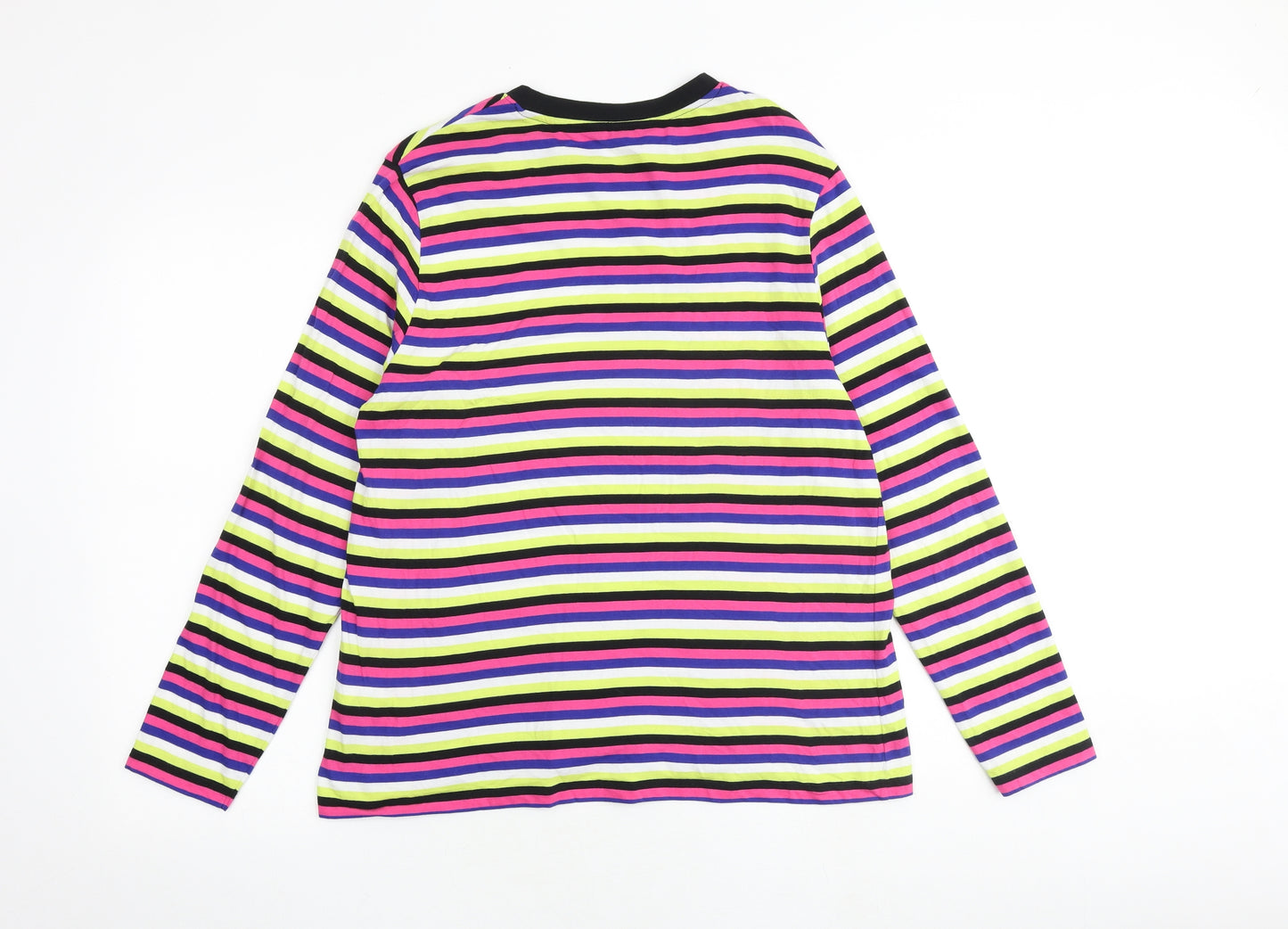 Marks and Spencer Womens Multicoloured Striped 100% Cotton Basic T-Shirt Size 16 Round Neck
