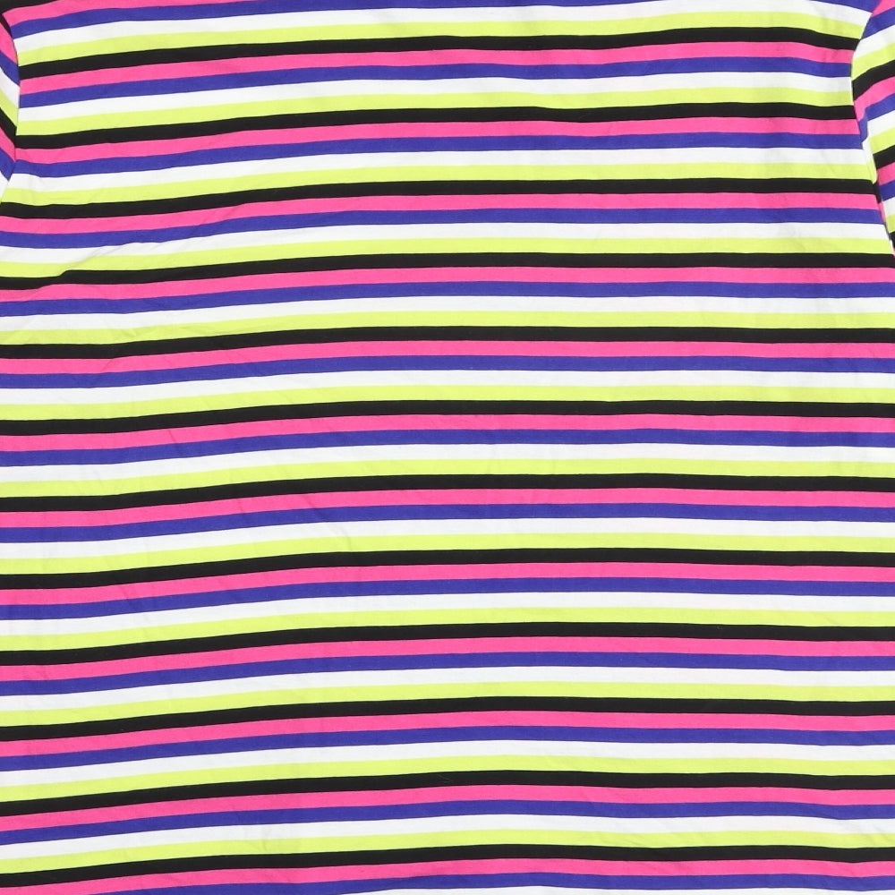 Marks and Spencer Womens Multicoloured Striped 100% Cotton Basic T-Shirt Size 16 Round Neck