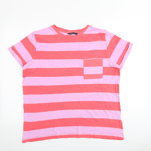 Marks and Spencer Womens Multicoloured Striped 100% Cotton Basic T-Shirt Size 14 Round Neck