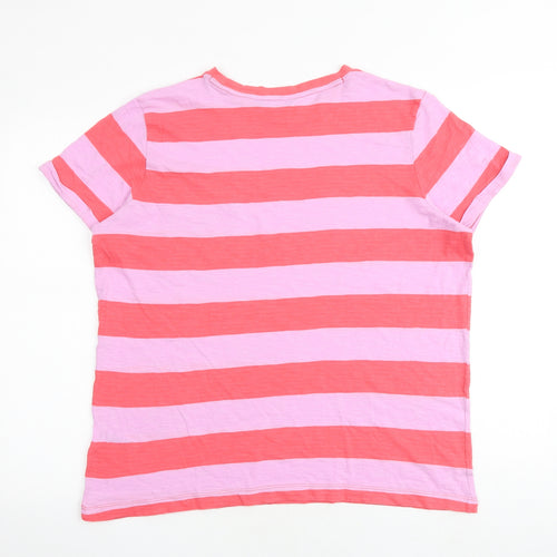 Marks and Spencer Womens Multicoloured Striped 100% Cotton Basic T-Shirt Size 14 Round Neck