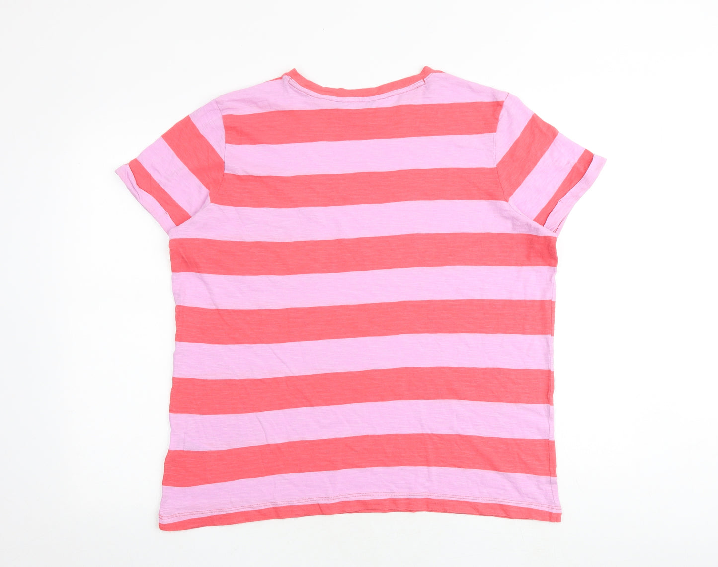 Marks and Spencer Womens Multicoloured Striped 100% Cotton Basic T-Shirt Size 14 Round Neck