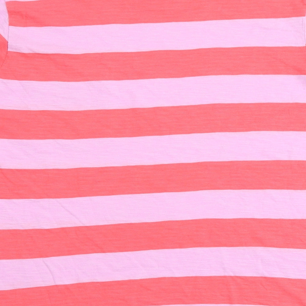Marks and Spencer Womens Multicoloured Striped 100% Cotton Basic T-Shirt Size 14 Round Neck