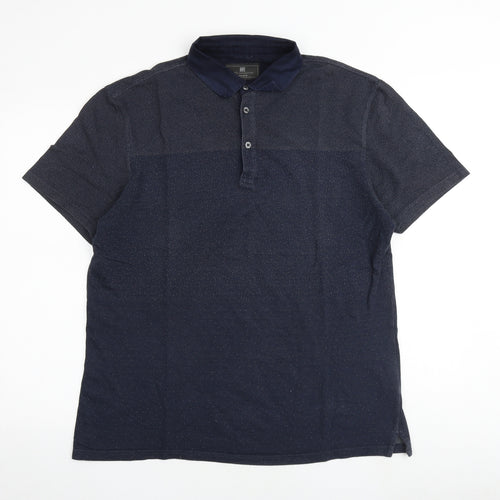 Marks and Spencer Mens Blue Polyester Polo Size L Collared Button