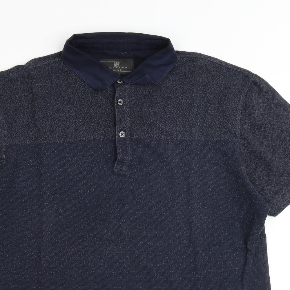 Marks and Spencer Mens Blue Polyester Polo Size L Collared Button