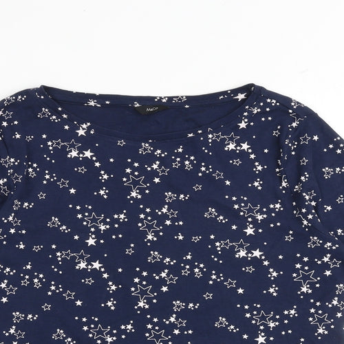 M&Co Womens Blue Geometric 100% Cotton Basic T-Shirt Size 16 Round Neck - Star Print