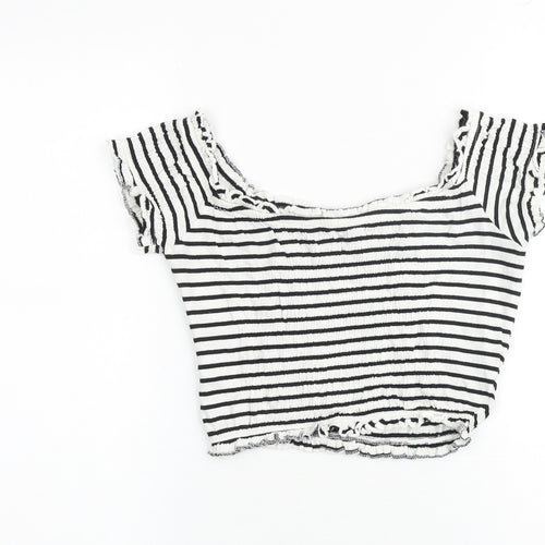 New Look Womens White Striped Cotton Cropped Tank Size 8 Off the Shoulder