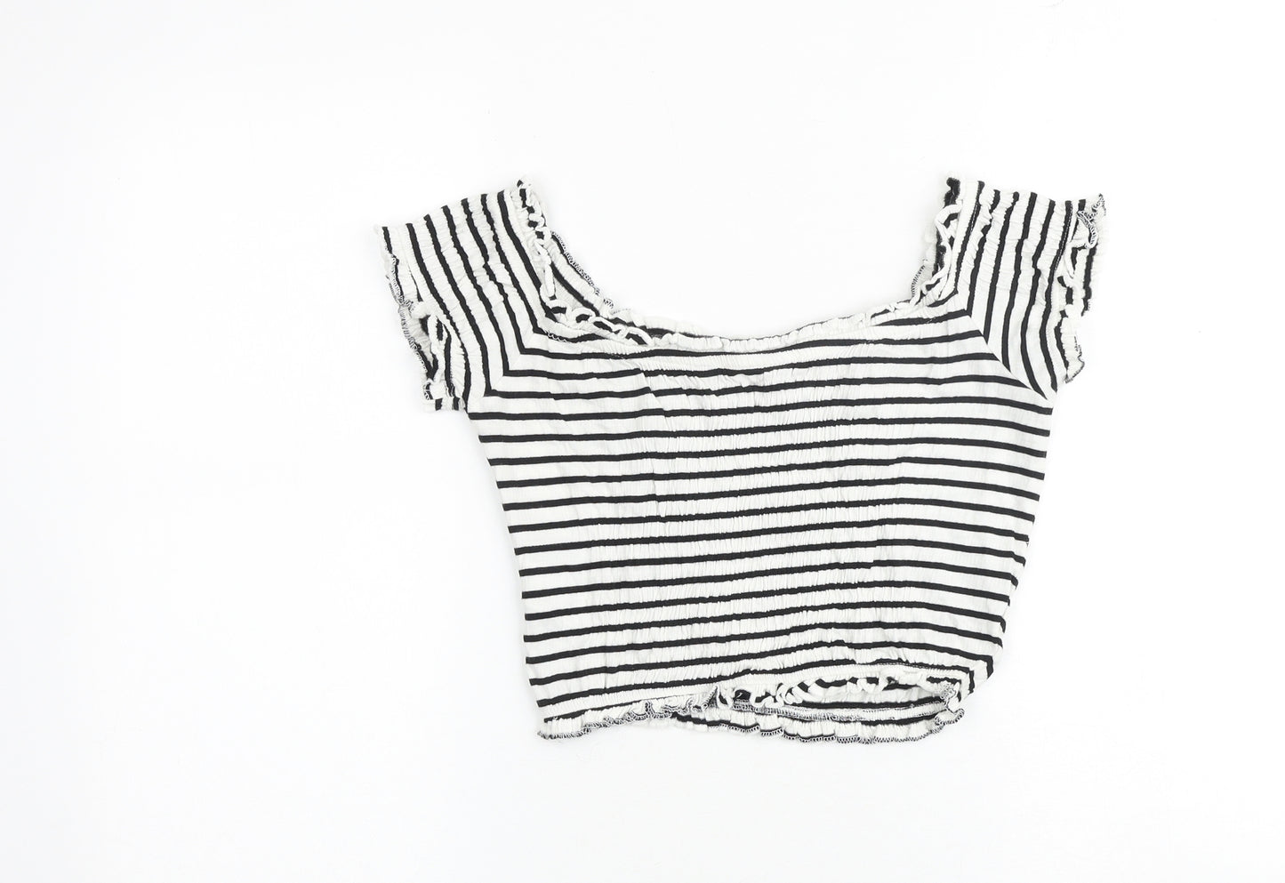 New Look Womens White Striped Cotton Cropped Tank Size 8 Off the Shoulder