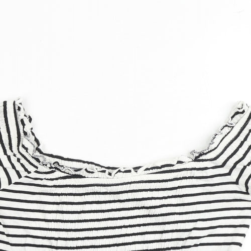 New Look Womens White Striped Cotton Cropped Tank Size 8 Off the Shoulder