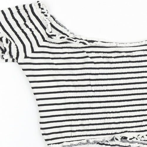 New Look Womens White Striped Cotton Cropped Tank Size 8 Off the Shoulder