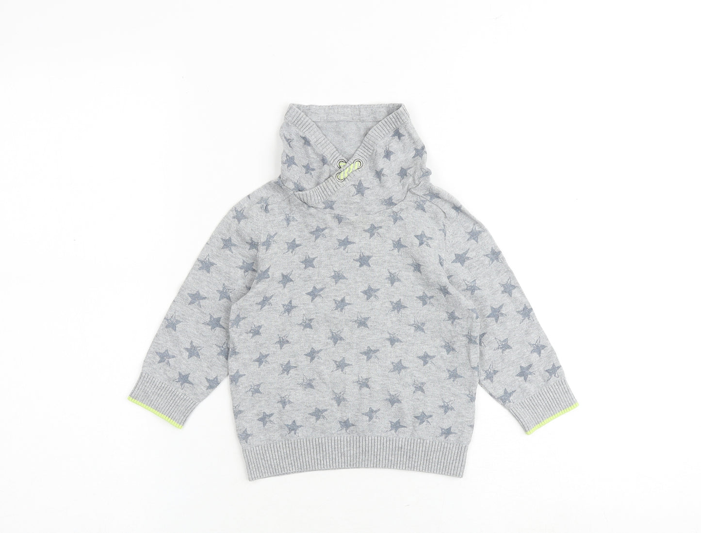 NEXT Boys Grey High Neck Geometric 100% Cotton Pullover Jumper Size 2 Years Pullover - Star Pattern