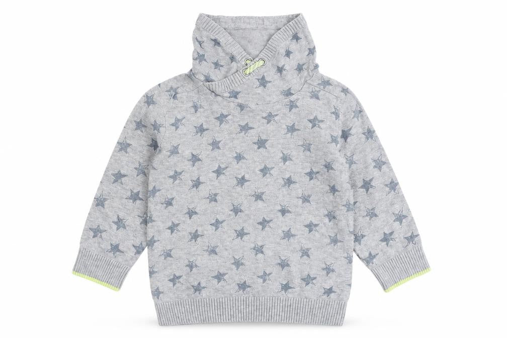 Front view of Next boys’ grey high neck geometric 100% cotton jumper, size 2, years pullover - star pattern