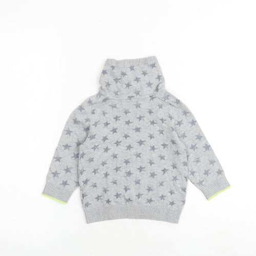 NEXT Boys Grey High Neck Geometric 100% Cotton Pullover Jumper Size 2 Years Pullover - Star Pattern