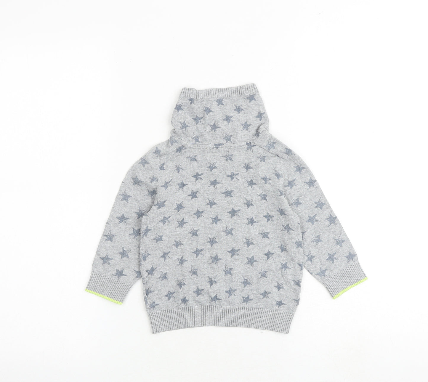 NEXT Boys Grey High Neck Geometric 100% Cotton Pullover Jumper Size 2 Years Pullover - Star Pattern