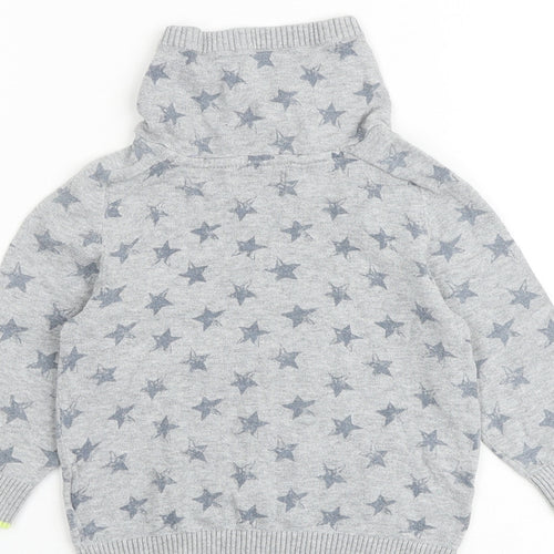 NEXT Boys Grey High Neck Geometric 100% Cotton Pullover Jumper Size 2 Years Pullover - Star Pattern