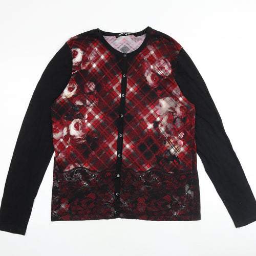 Betty Barclay Womens Multicoloured Round Neck Argyle/Diamond Viscose Cardigan Jumper Size 14