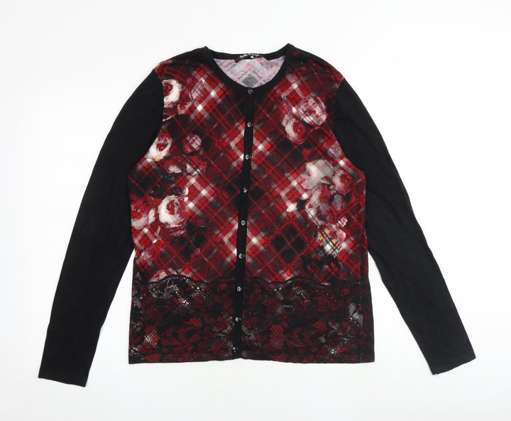 Betty Barclay Womens Multicoloured Round Neck Argyle/Diamond Viscose Cardigan Jumper Size 14