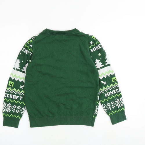 Mojang Boys Green Round Neck Fair Isle 100% Cotton Pullover Jumper Size 11-12 Years Pullover - Minecraft Christmas