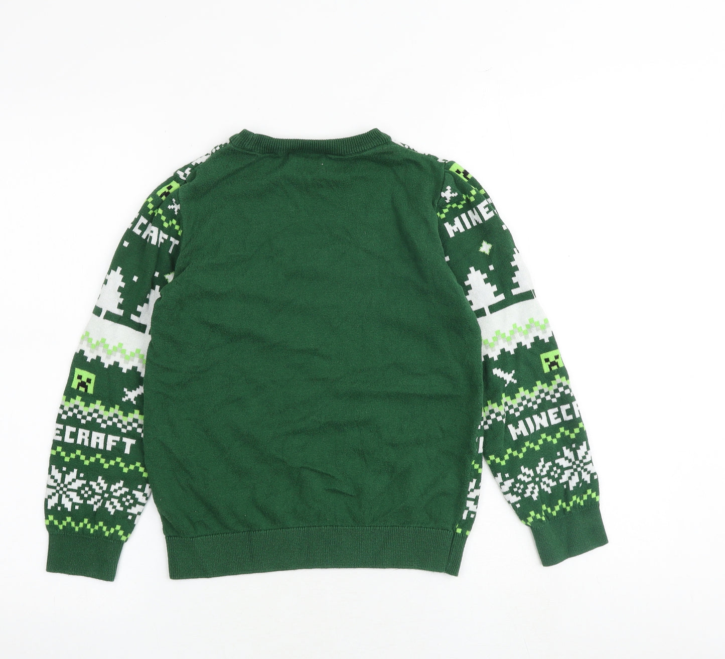 Mojang Boys Green Round Neck Fair Isle 100% Cotton Pullover Jumper Size 11-12 Years Pullover - Minecraft Christmas