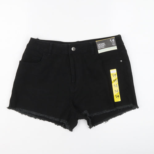 Denim & Co. Womens Black Cotton Cut-Off Shorts Size 14 L3 in Regular Button - Mid rise