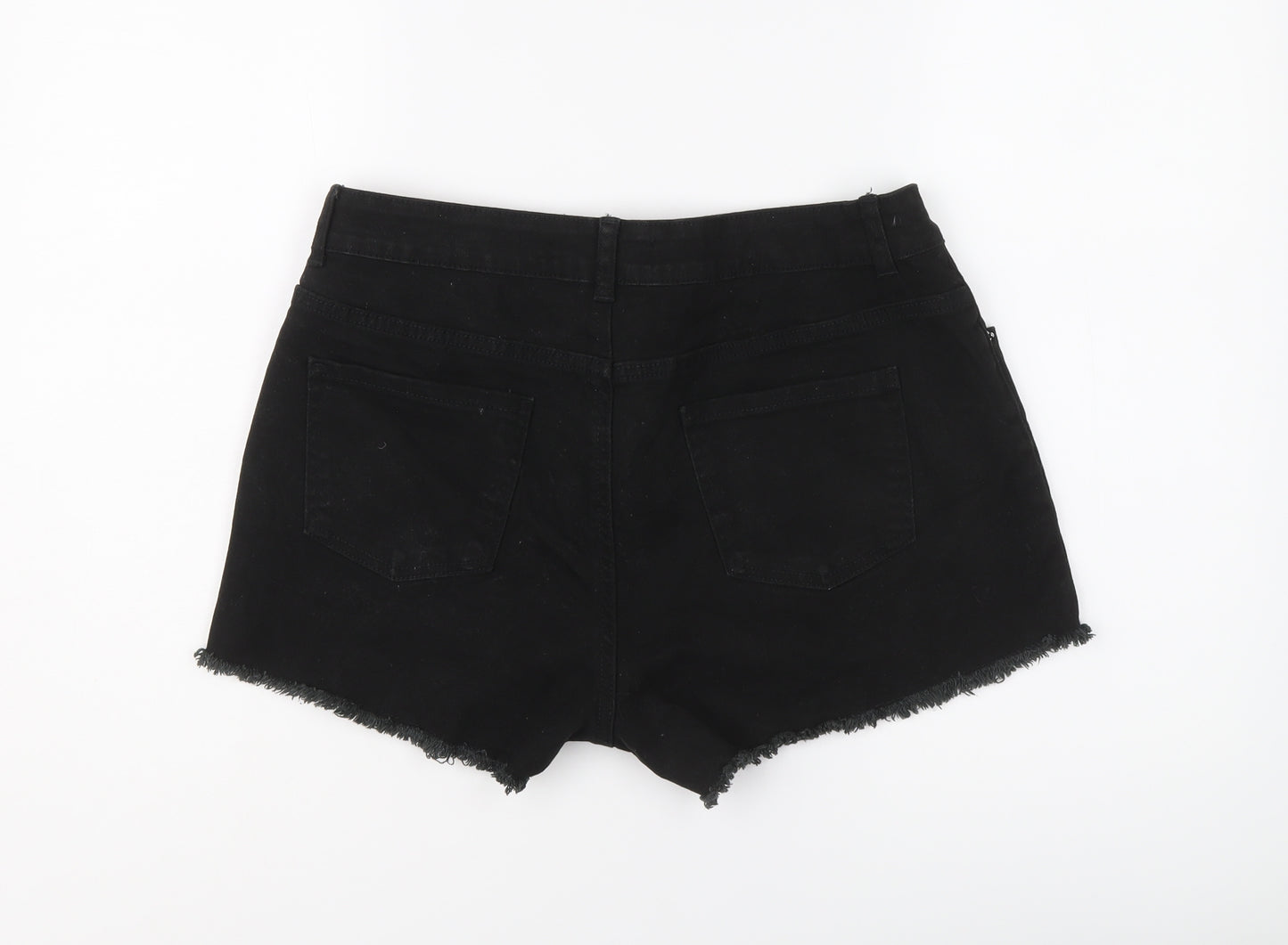 Denim & Co. Womens Black Cotton Cut-Off Shorts Size 14 L3 in Regular Button - Mid rise