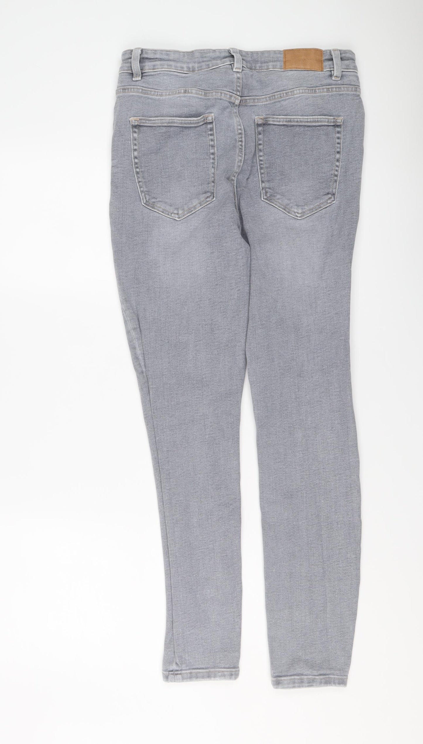 Zara Womens Grey Cotton Skinny Jeans Size 14 L28 in Regular Button