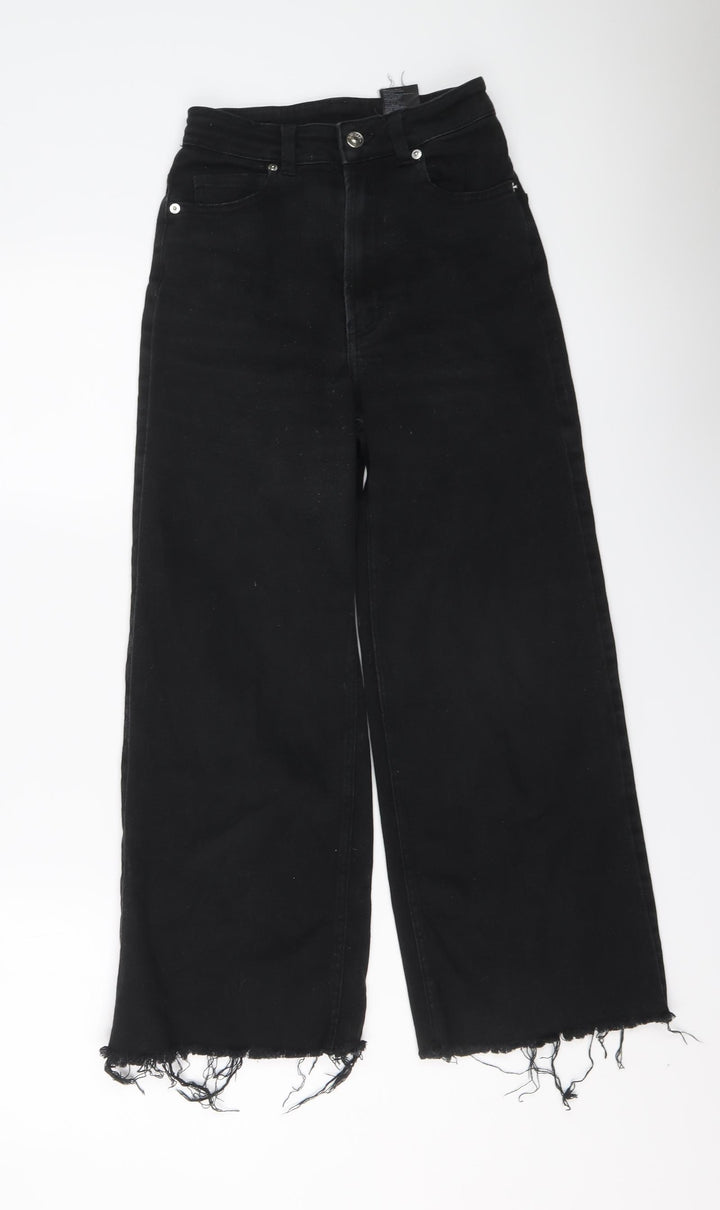 H&M Womens Black Cotton Wide-Leg Jeans Size 4 L24 in Regular Button