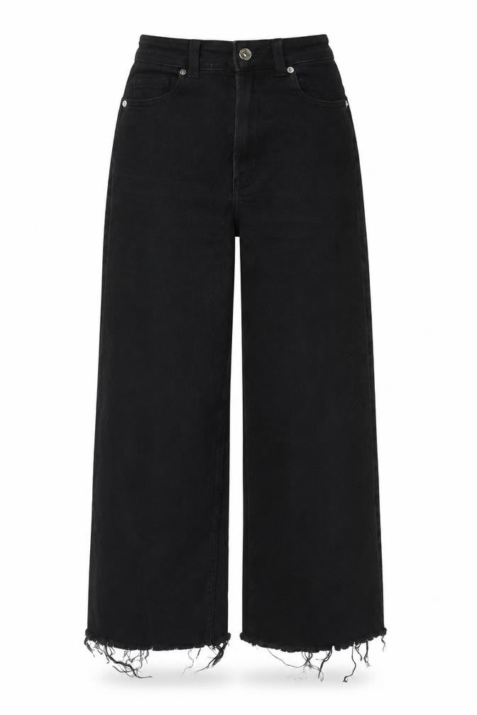 H&M Womens Black Cotton Wide-Leg Jeans Size 4 L24 in Regular Button