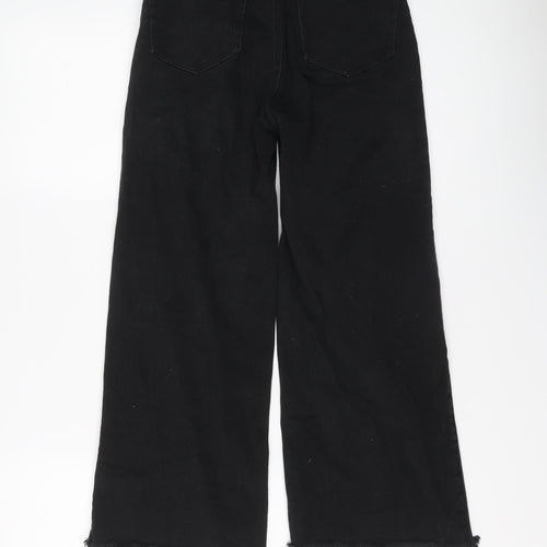 H&M Womens Black Cotton Wide-Leg Jeans Size 4 L24 in Regular Button