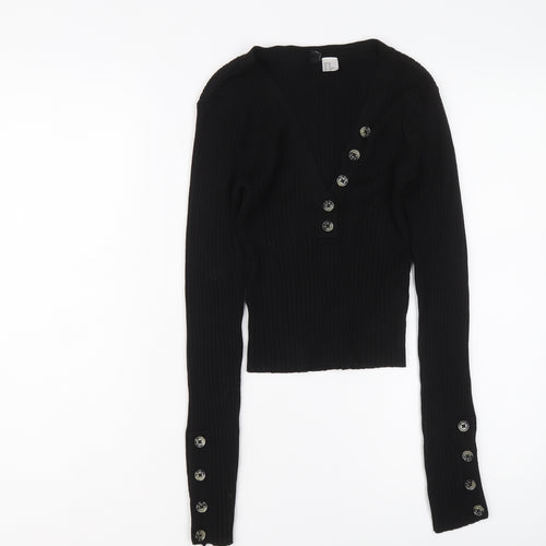 H&M Womens Black V-Neck Viscose Pullover Jumper Size XS