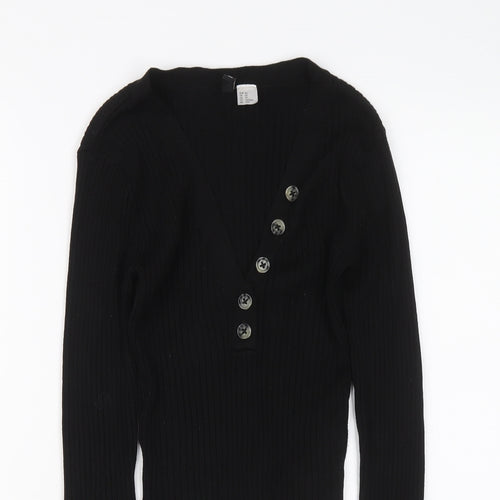 H&M Womens Black V-Neck Viscose Pullover Jumper Size XS