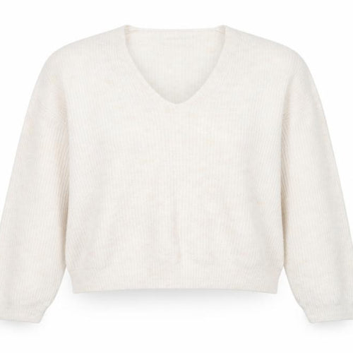 Mango Womens Ivory V-Neck Acrylic Pullover Jumper Size XS