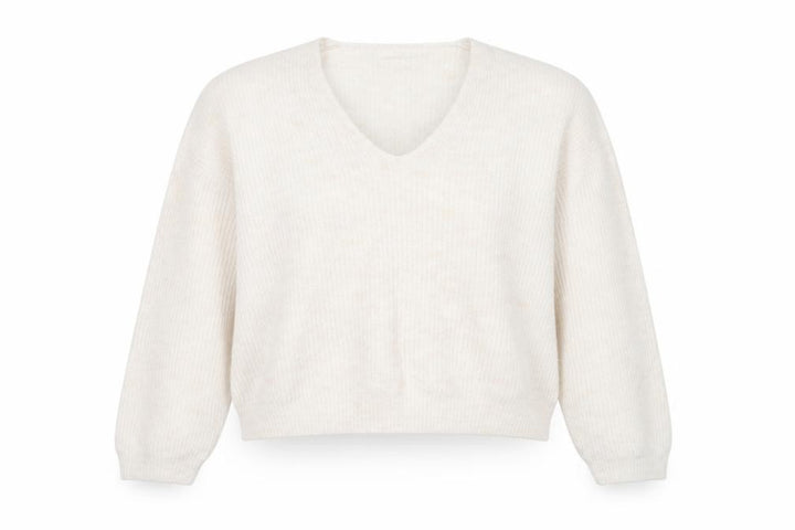 Mango Womens Ivory V-Neck Acrylic Pullover Jumper Size XS