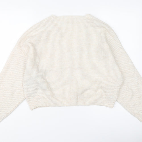 Mango Womens Ivory V-Neck Acrylic Pullover Jumper Size XS
