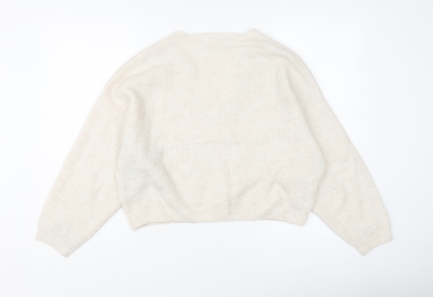 Mango Womens Ivory V-Neck Acrylic Pullover Jumper Size XS