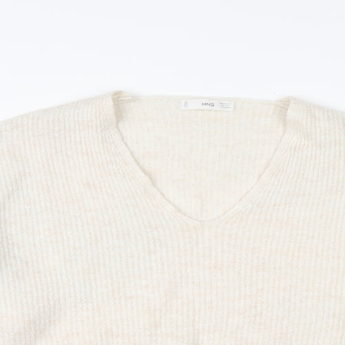 Mango Womens Ivory V-Neck Acrylic Pullover Jumper Size XS