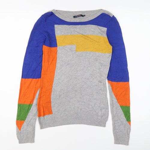 Carry Young Womens Multicoloured Round Neck Geometric Viscose Pullover Jumper Size S