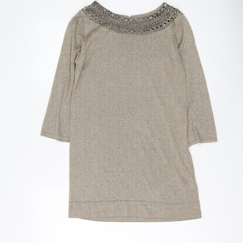 Marks and Spencer Womens Gold Round Neck Viscose Tunic Jumper Size 14