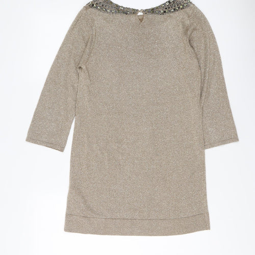 Marks and Spencer Womens Gold Round Neck Viscose Tunic Jumper Size 14
