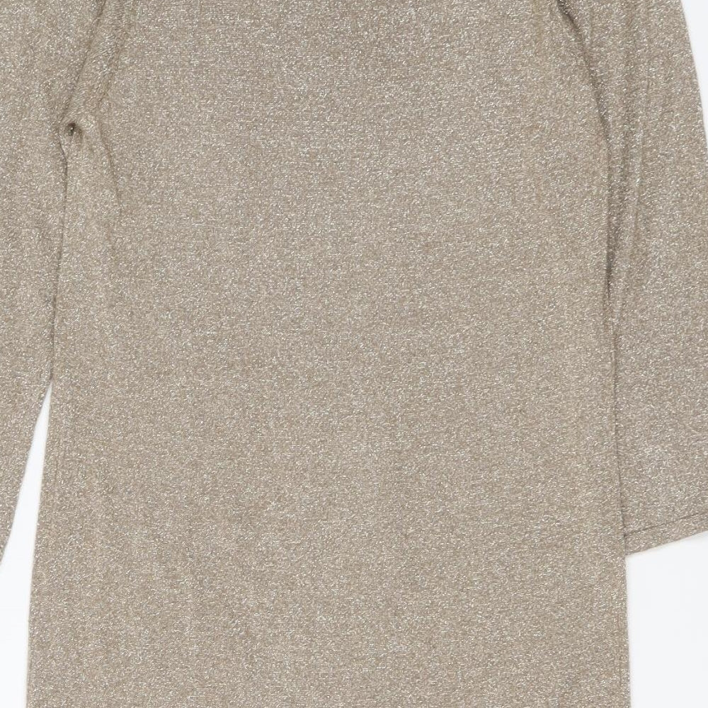 Marks and Spencer Womens Gold Round Neck Viscose Tunic Jumper Size 14
