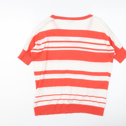 Gap Womens Red V-Neck Striped Cotton Pullover Jumper Size XS