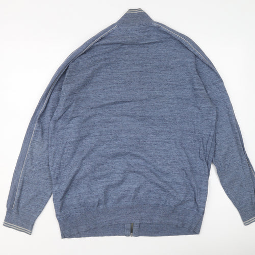 Marks and Spencer Mens Blue Round Neck Cotton Full Zip Jumper Size XL Long Sleeve